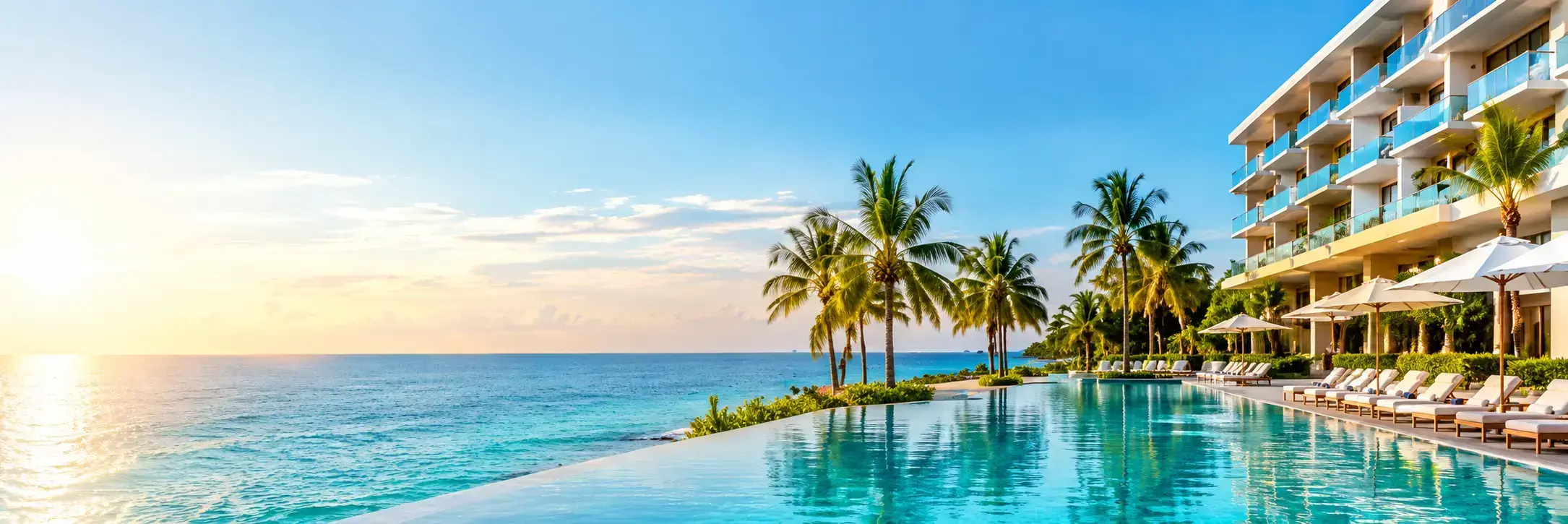 Luxury beachfront hotel and tropical infinity pool
