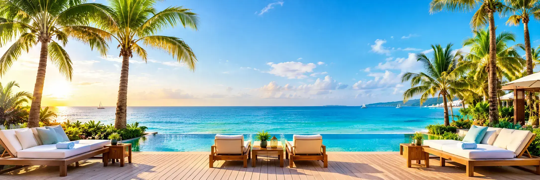 Tropical beachside hotel with ocean views
